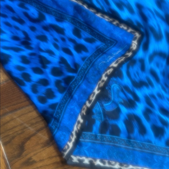 Roberto Cavalli Blue and Black Patterned Scarf - Picture 5 of 6